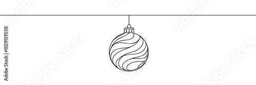 Continuous one line drawing of Christmas ball. Christmas ball isolated on white background. Vector illustration.