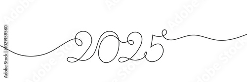2025 one continuous line drawing of New Year symbol. editable stroke. Simple vector illustration isolated on transparent background.