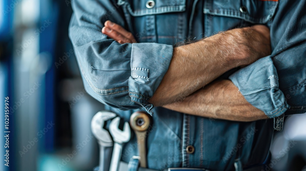 Mechanic with tools, white background, automotive repair Mechanic with tools, white background, automotive repair