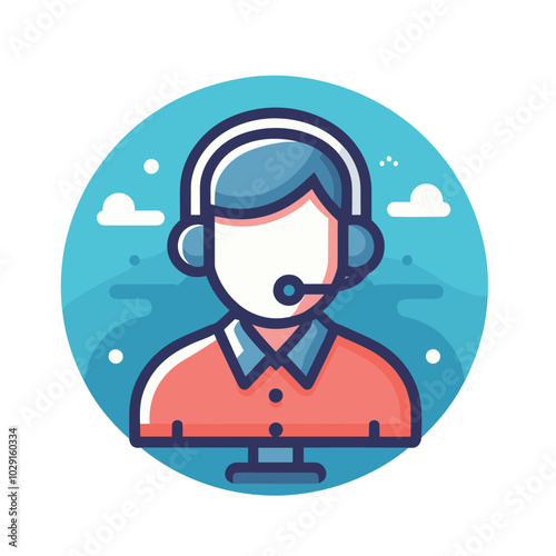 Customer service representative illustrated icon with headset