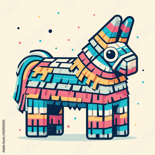 Colorful geometric pinata illustration with festive confetti