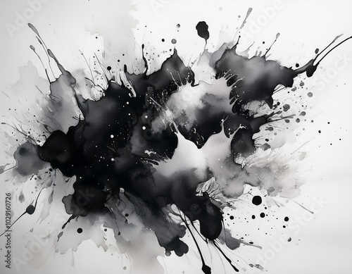 Black ink spilled on white paper. photo