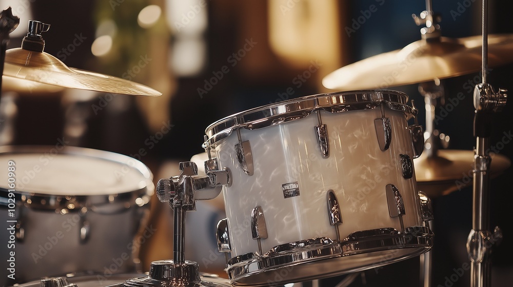 Naklejka premium bright red drum set with colorful cymbals