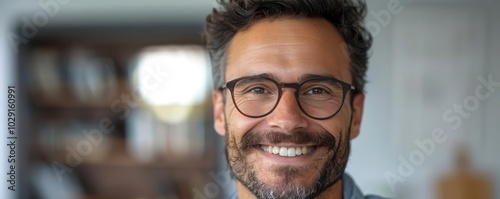 Smiling man with laptop, gray background, remote work