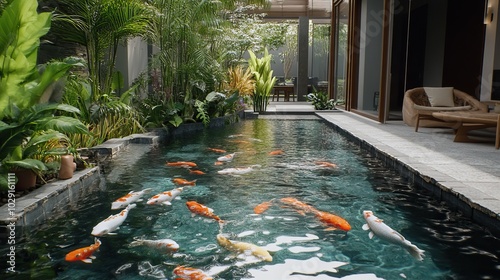 Wallpaper Mural Koi Pond in a Luxurious Tropical Courtyard Torontodigital.ca