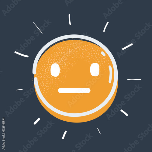 Cartoon vector illustration of indifferent Emoticon on dark background.