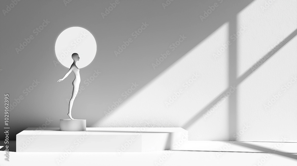 Minimalist Sculpture Interacting with Light and Shadow in Modern Art Space Minimalist Sculpture Interacting with Light and Shadow in Modern Art Space