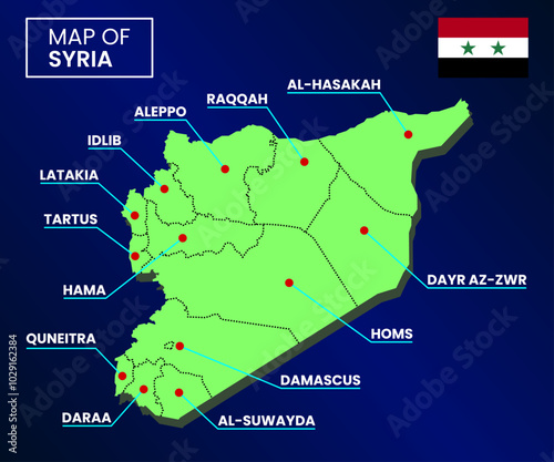Infographic map of Syria country with major cities