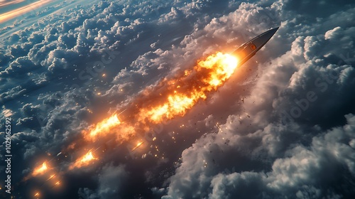 Obraz na płótnie Intercontinental ballistic missile exploding leaving fire trail