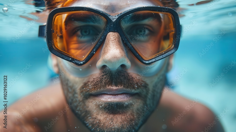 Fototapeta premium Man with diving fins, white background, underwater accessory