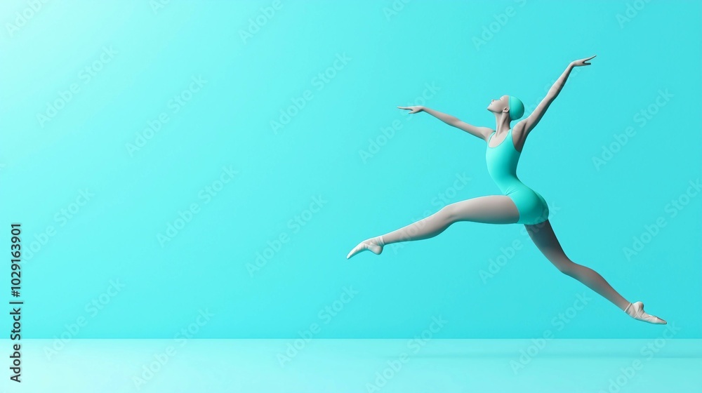 Captivating Ballet Leap Showcasing Grace and Fluidity in a Vibrant Aqua Setting Captivating Ballet Leap Showcasing Grace and Fluidity in a Vibrant Aqua Setting