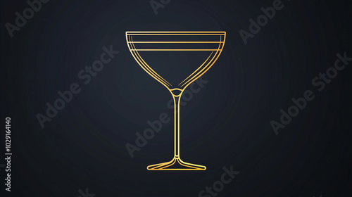 A cocktail glass icon with clean lines and elegant gold details, symbolizing a bar or restaurant app, art deco