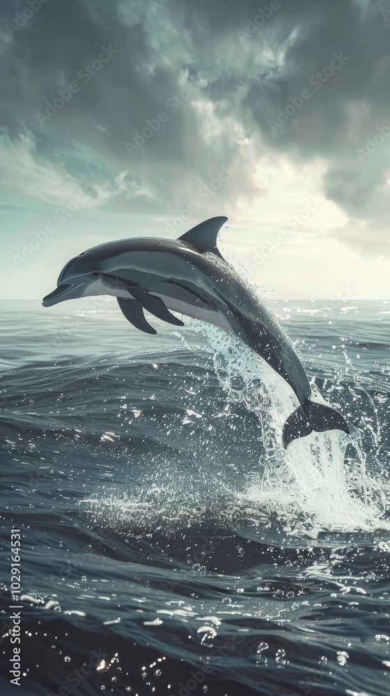 Fototapeta premium Graceful dolphin leaping out of the water, 4K hyperrealistic photo