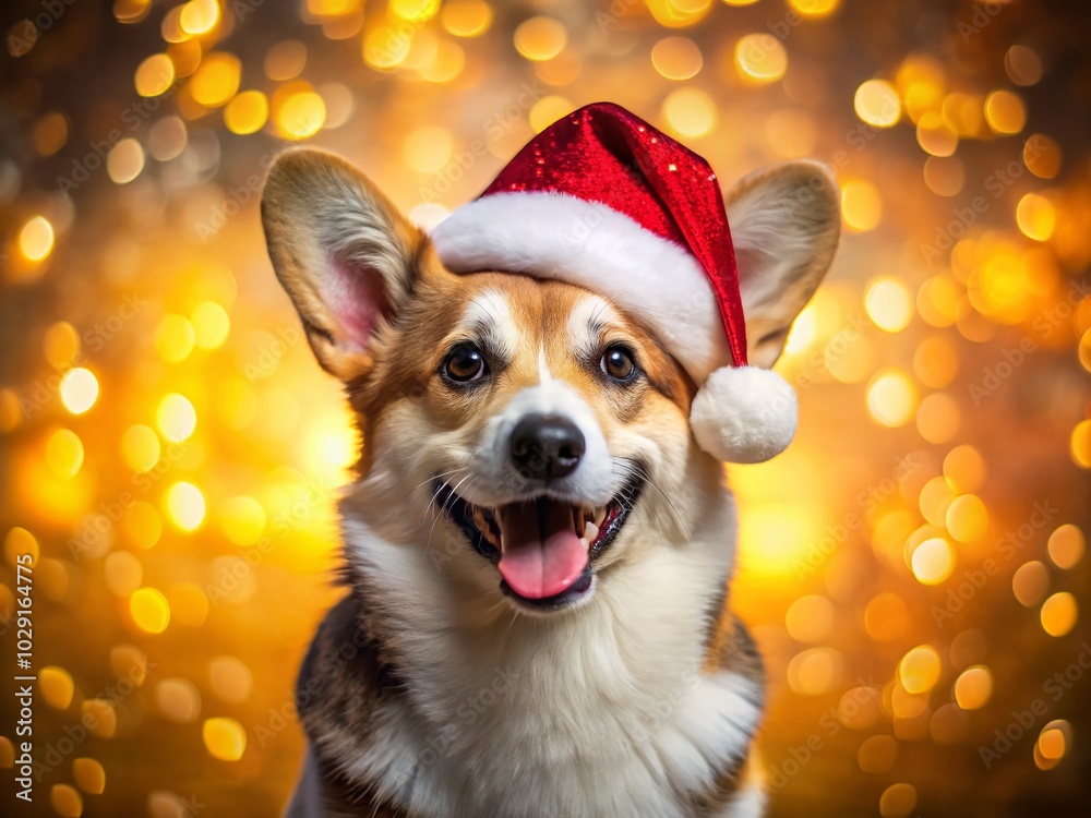 Silhouette of a Happy Corgi in Santa Hat on Festive Bokeh Background for Holiday Cheer Silhouette of a Happy Corgi in Santa Hat on Festive Bokeh Background for Holiday Cheer