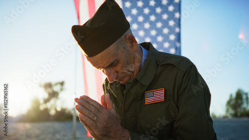 Prayer Of A Soldier On The US Beach  photo