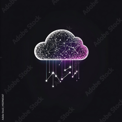 An icon of a cloud with thunders is designed from lines triangles and particle style offering a unique vector illustration, Generative Ai