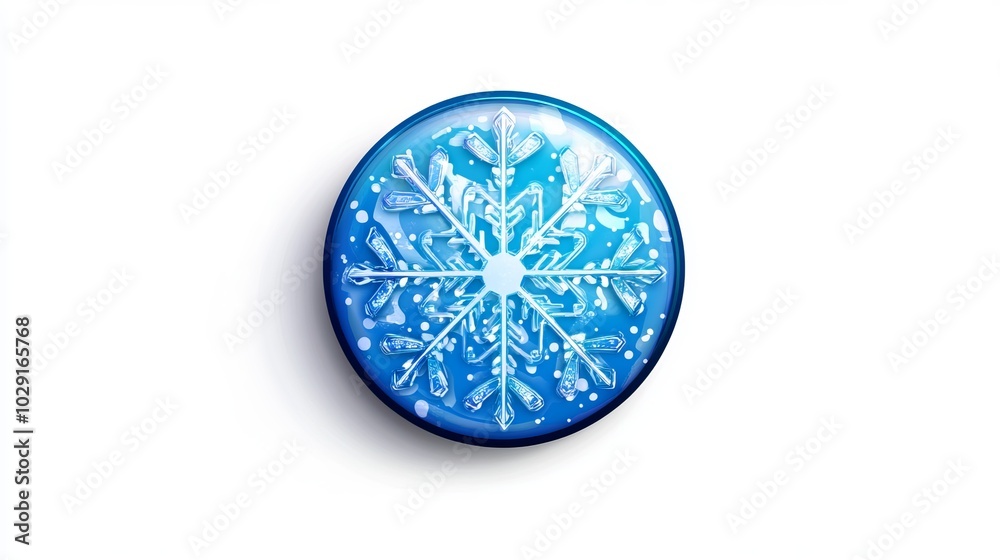 A blue snowflake symbol centered on a circular design, set against a white background. A blue snowflake symbol centered on a circular design, set against a white background.