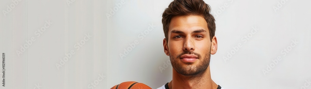 Man with basketball jersey, white background, sports attire Man with basketball jersey, white background, sports attire