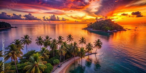 Silhouette of Pulau Tioman Island at Sunset - Tranquil Tropical Paradise