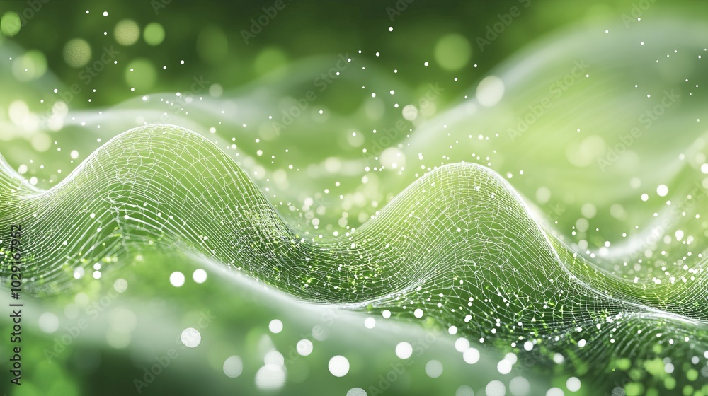 A nature-inspired background with green blurs and a white wave pattern made from lines and triangles. It represents eco-friendly design and modern technology. A nature-inspired background with green blurs and a white wave pattern made from lines and triangles. It represents eco-friendly design and modern technology.