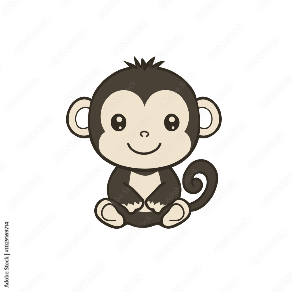 Adorable cartoon-style monkey sitting with a friendly smile, drawn in soft colors and a playful design, perfect for children’s illustrations and fun, family-friendly projects Adorable cartoon-style monkey sitting with a friendly smile, drawn in soft colors and a playful design, perfect for children’s illustrations and fun, family-friendly projects