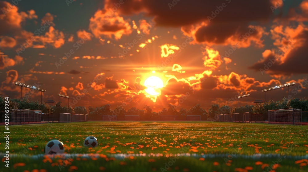Soccer field with sunset backdrop Soccer field with sunset backdrop