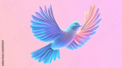 Vibrant Digital Representation of a Dove in Flight with Pastel Gradient