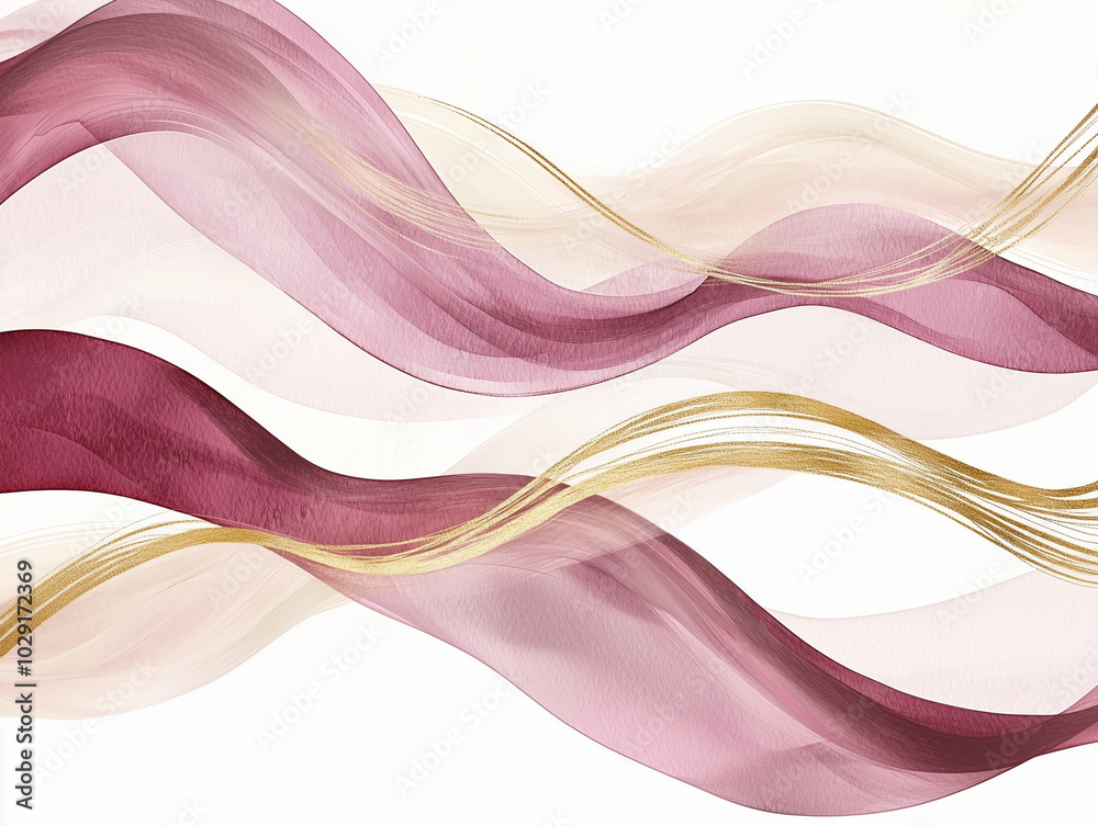 Elegant watercolor blush pink and burgundy, gold, and cream wavy lines, Generative AI Elegant watercolor blush pink and burgundy, gold, and cream wavy lines, Generative AI