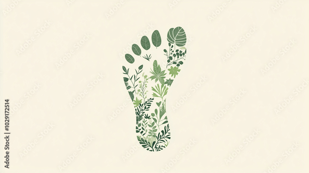 A minimalistic footprint filled with greenery, symbolizing eco-conscious living and sustainability, Organic and eco friendly, vector and minimalistic A minimalistic footprint filled with greenery, symbolizing eco-conscious living and sustainability, Organic and eco friendly, vector and minimalistic