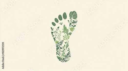 A minimalistic footprint filled with greenery, symbolizing eco-conscious living and sustainability, Organic and eco friendly, vector and minimalistic