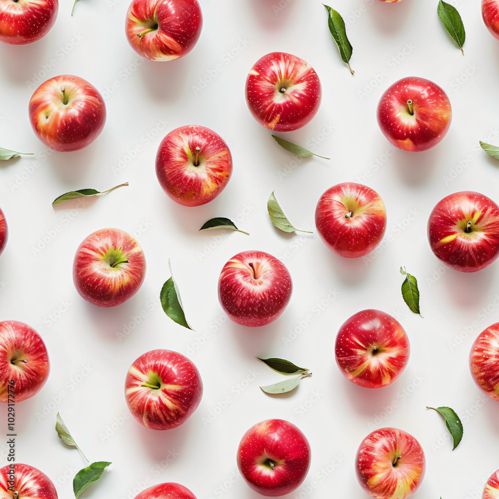 Ripe red apple on a white background. Seamless pattern of fresh harvest, for backdrops, wallpapers, prints and textiles. Ripe red apple on a white background. Seamless pattern of fresh harvest, for backdrops, wallpapers, prints and textiles.