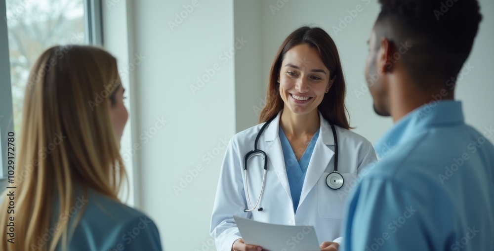 Doctor with a document and nurse in dialogue. Doctor with a document and nurse in dialogue.