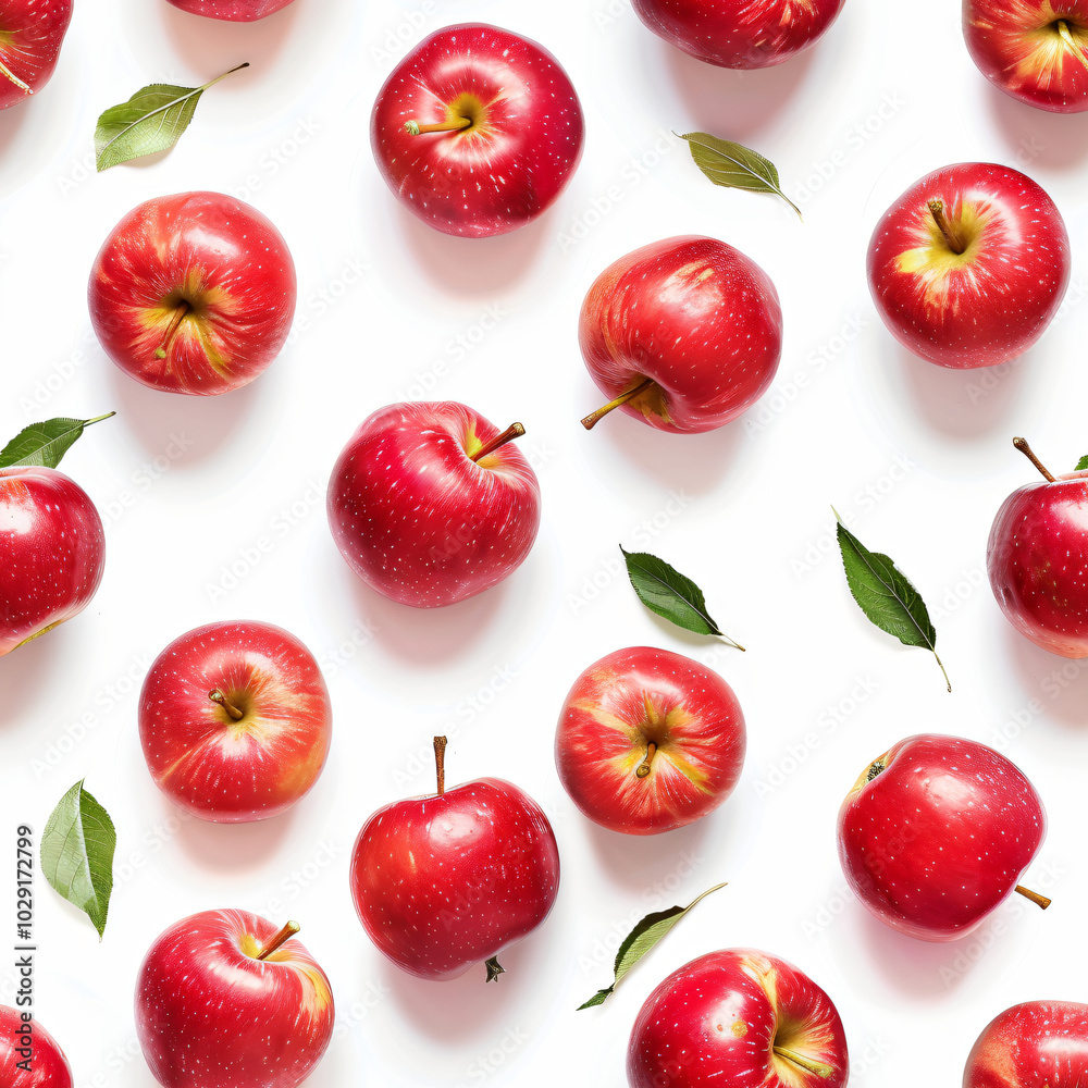 Ripe red apple on a white background. Seamless pattern of fresh harvest, for backdrops, wallpapers, prints and textiles. Ripe red apple on a white background. Seamless pattern of fresh harvest, for backdrops, wallpapers, prints and textiles.