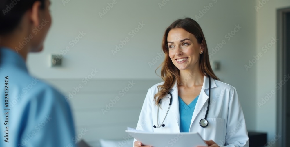 Doctor discussing with a colleague in the workplace. Doctor discussing with a colleague in the workplace.