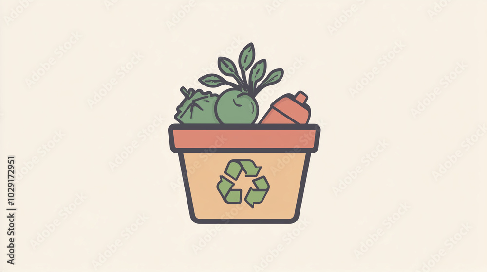 A compost bin icon with simple organic materials, representing waste reduction and recycling, Organic and eco friendly, vector and minimalistic