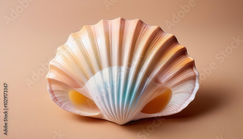 Natural Fan Shaped Sea Shell Close-Up with Subtle Earth Tone Gradients. Ideal for Coastal Themed Decor, Nature Photography, and Marine Life Educational Materials