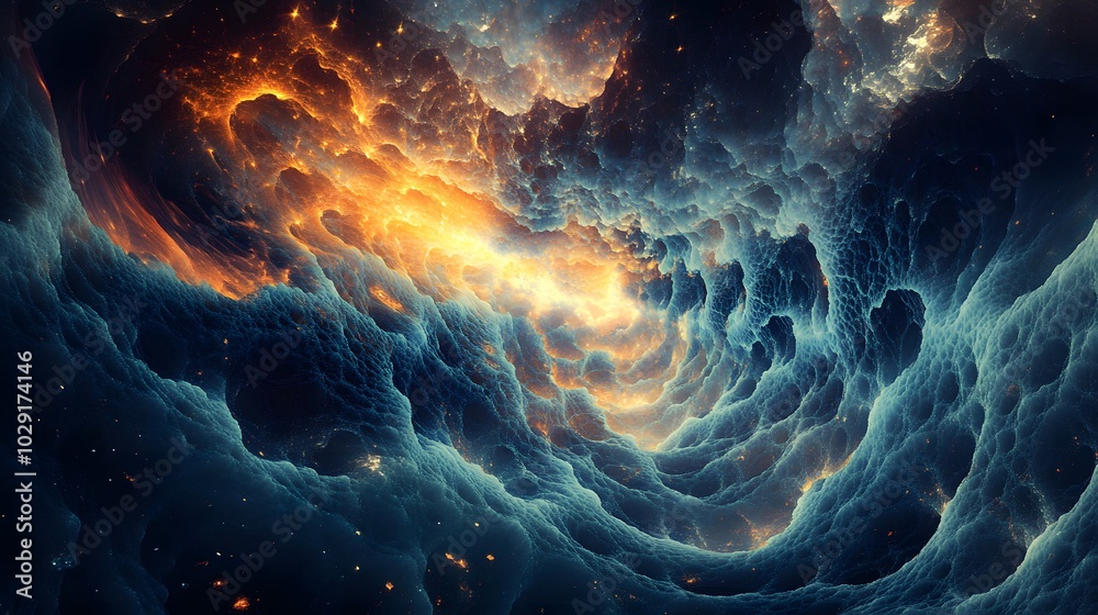 Glowing organic fractal energy patterns filling a liminal space expanding outward symbolizing the dreaming of reality Glowing organic fractal energy patterns filling a liminal space expanding outward symbolizing the dreaming of reality