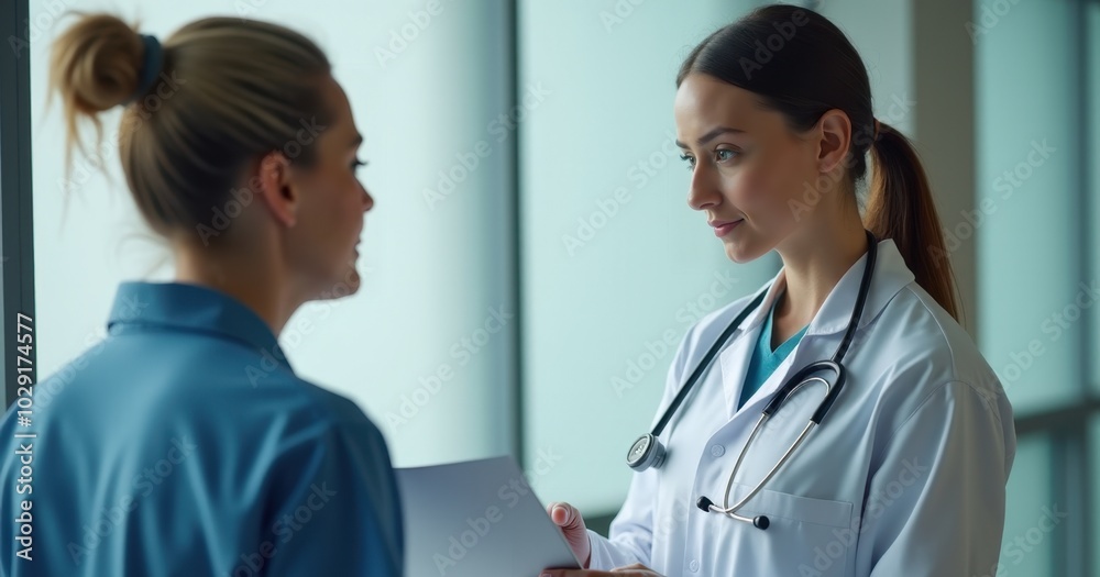 Doctor with a stethoscope and patient in the background. Doctor with a stethoscope and patient in the background.