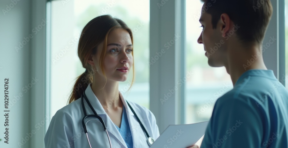 Doctor with a medical document and colleague. Doctor with a medical document and colleague.