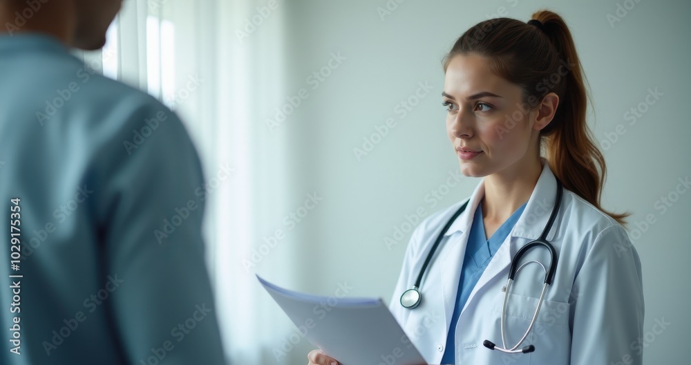 Young doctor with a stethoscope in conversation. Young doctor with a stethoscope in conversation.