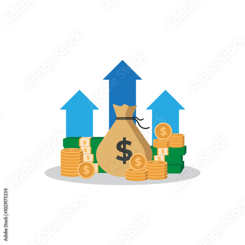 vector illustration of dollar currency investment growth statistics. business profit growth margin