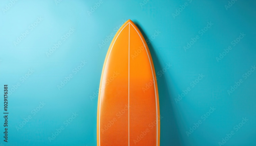 Vibrant Orange Surfboard Tip Against Bright Blue Background. Ideal for Beach, Surfing Lifestyle, Summer Sports, Adventure Themes, Water Sports Promotions, and Surf Gear Advertising Vibrant Orange Surfboard Tip Against Bright Blue Background. Ideal for Beach, Surfing Lifestyle, Summer Sports, Adventure Themes, Water Sports Promotions, and Surf Gear Advertising
