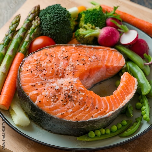 salmon steak with vegetables,generative ai