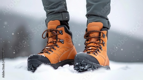 Woman with hiking boots, white background, outdoor readiness photo