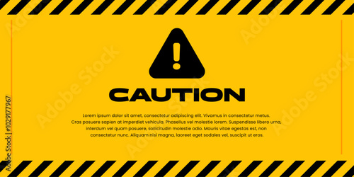 Premium Editable Caution black text line icon yellow background poster flyer banner template photo