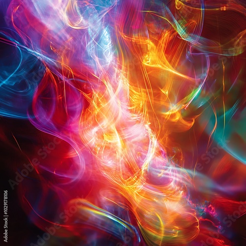 A vibrant abstract swirl of colors and light, evoking energy and movement.