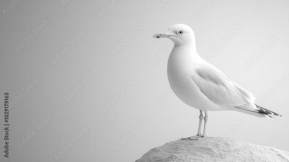 a beautiful natural white seagull gracefully poses isolated against a crisp white background embodying the essence of freedom and aquatic life in a minimalistic yet striking manner a beautiful natural white seagull gracefully poses isolated against a crisp white background embodying the essence of freedom and aquatic life in a minimalistic yet striking manner