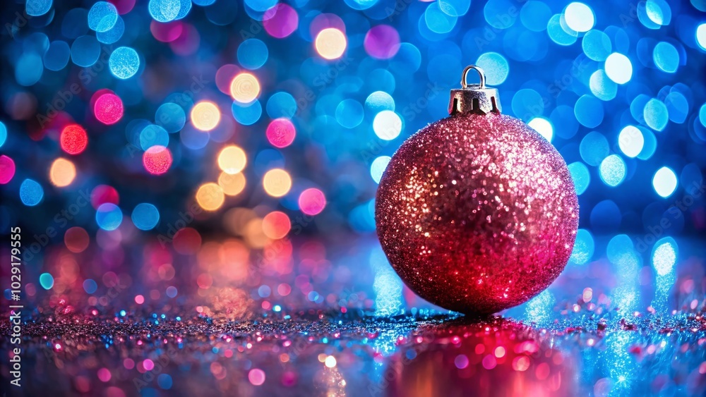 Fototapeta premium Sparkling Pink Glitter Christmas Ball Ornament on Shimmering Background