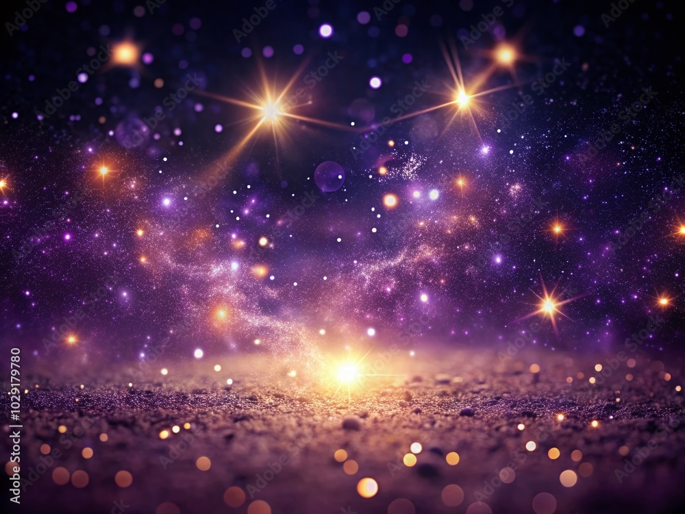 Sparkly Light Particles on Dark Purple Background - Night Sky Stars Effect Sparkly Light Particles on Dark Purple Background - Night Sky Stars Effect