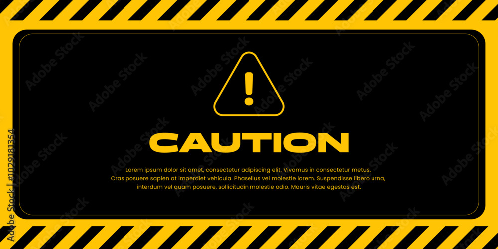 Premium Editable Caution yellow text line icon black background poster flyer banner template Premium Editable Caution yellow text line icon black background poster flyer banner template